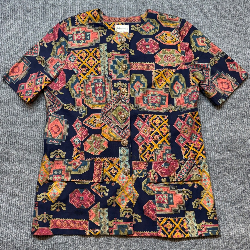 Vintage Jeffrey & Dara Geometric Blouse 14 Artsy Eclectic Careerwear 80s 90s Top
